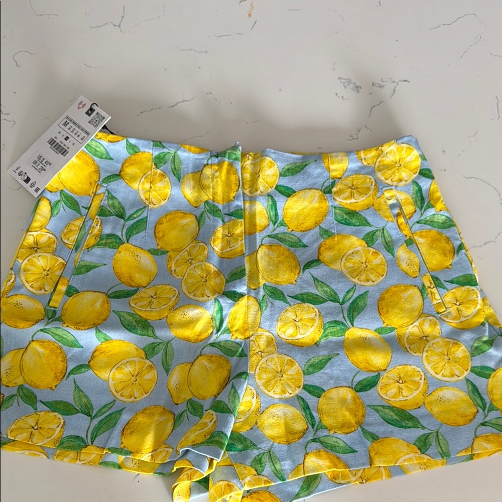 Zara lemon linen Yellow and Green Shorts